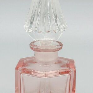 Pink Glass Hexagonal Perfume Bottle Clear Diamond Shaped Stopper Czech 5 inch‎